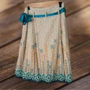 Mint Green A-Line Pleated Circle Skirt Women’s Small Geometric Boho Midi